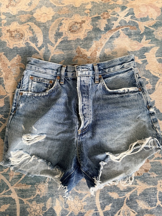 Agolde Pants - Agolde Distressed Light Blue Denim Cutoff Shorts